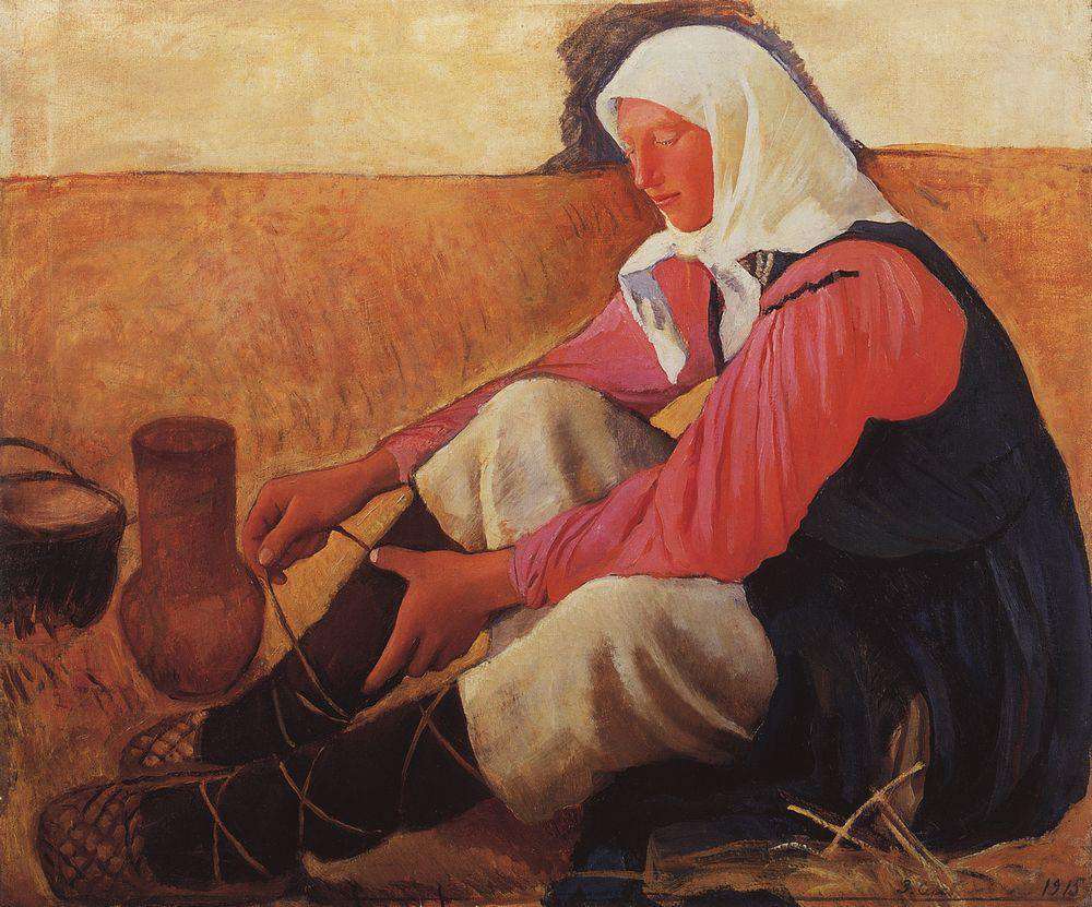 Обувающаяся крестьянка (1915)