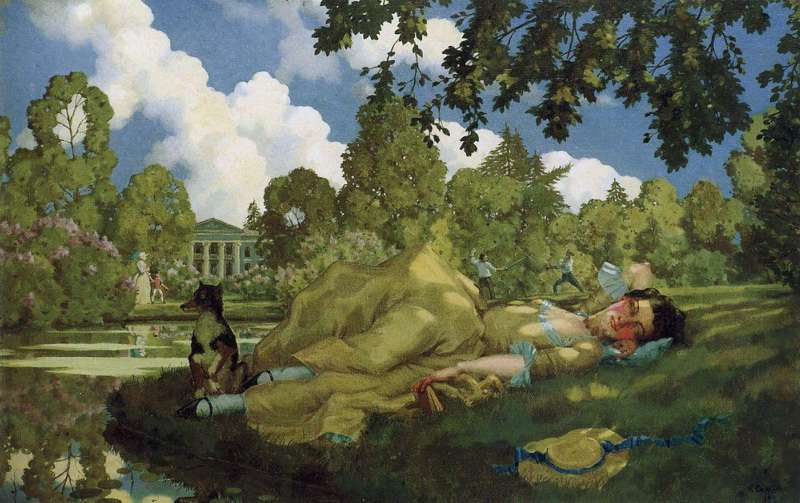 Спяшая молодая женщина в парке (1922)