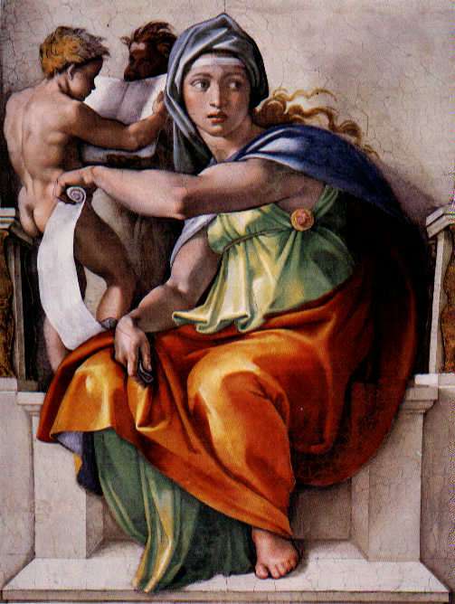 Сикстинская капелла (1508 - 1512). Фрагмент - Дельфийская сивилла (ясновидящая, предсказательница)